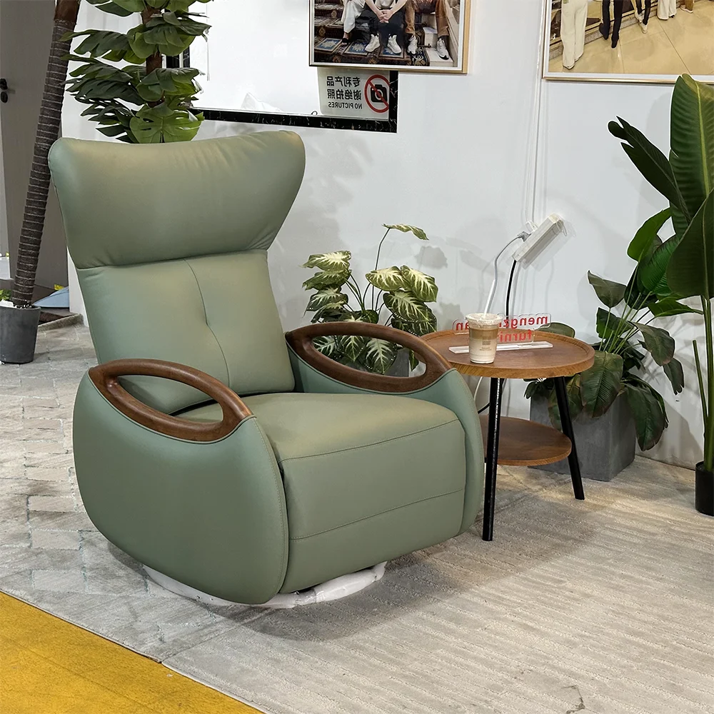 Genuine Leather Rotary Adjustable Extendable Curved Armrest Swivel Massage Foldable Modern Electric Single Sofa Recliner Chair