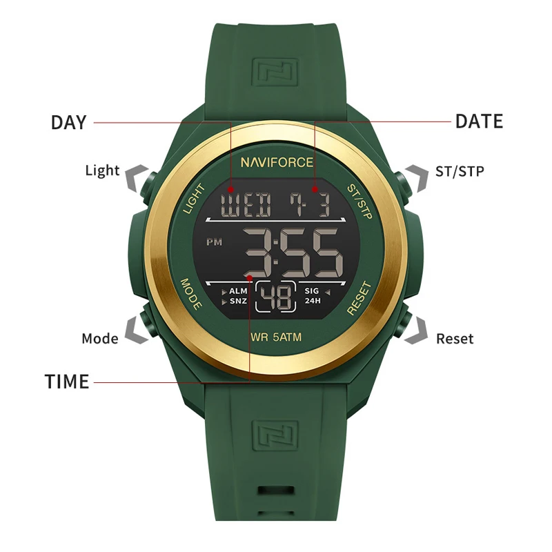 NAVIFORCE New style Watch male LCD Digital Wristwatches Casual Sport Waterproof Soft Silicone Luminous Electronic Men Clock 2024