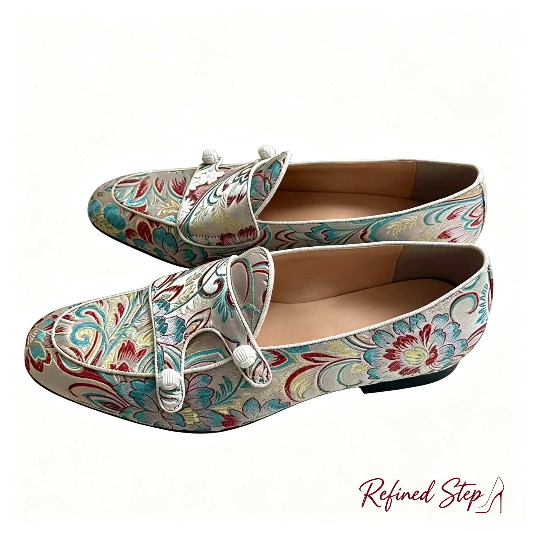 Gold Embroidered Shoes Man Pointed Toe Red Luxury Sation Double Knot Decor Slip On Flats Male Fashion Loafers