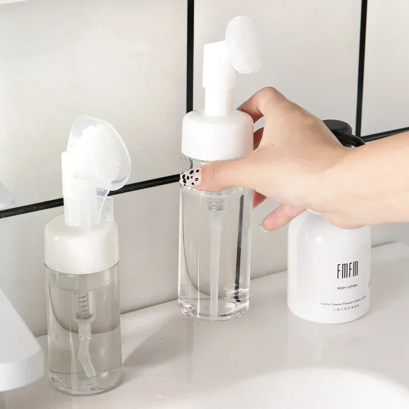 

100ML Soap Foaming Bottle Plastic Refillable with Silicone Clean Brush Portable Facewashing Mousse Foam Bottles for Travel