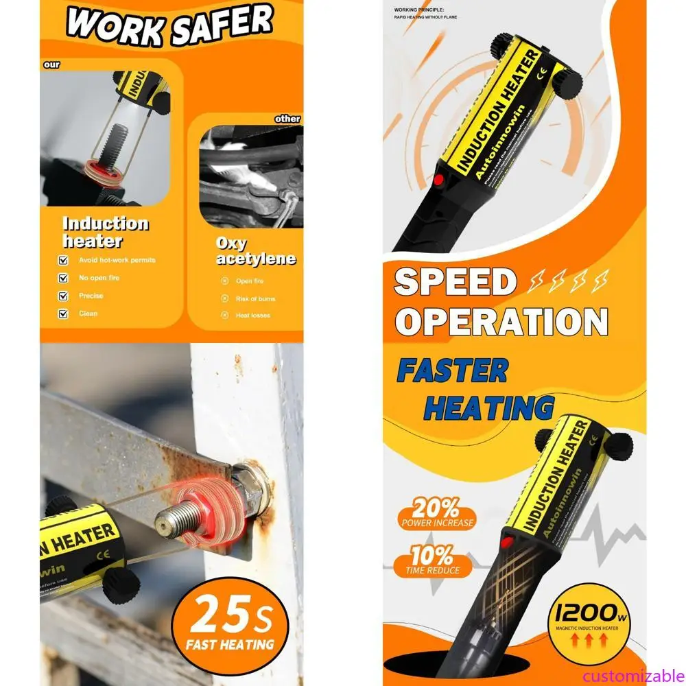 

Магнитный индукционный болтовый нагреватель мощностью 1200 Вт, 110 В для удаления ржавых винтов с 8 катушками и футляром для хранения