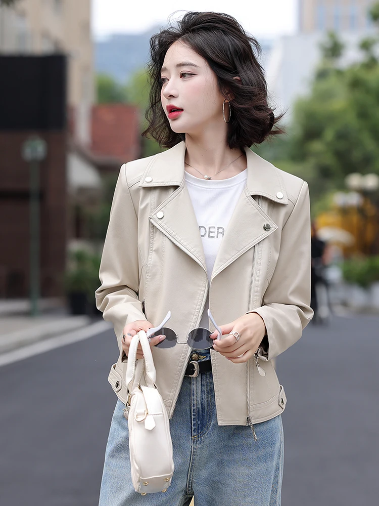 Lente Herfst 2024 Nieuwe Sle Haifeng Echt Lederen Jas Dames Slim Fit Motorfiets Schapenvacht Jas Plus Size Jas