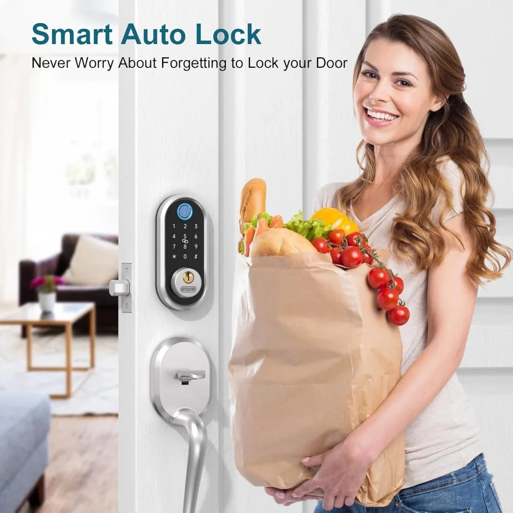 Smart Door Lock, Fingerprint Deadbolt with Keypad, Keyless Entry Front Door Lock for Home and Apartment, App Control Compatible