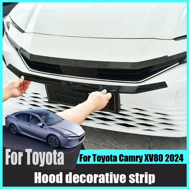 For Toyota Camry XV80 2024 Carbon fiber pattern Bright Black Front engine hood decorative strip Automotive exterior modification