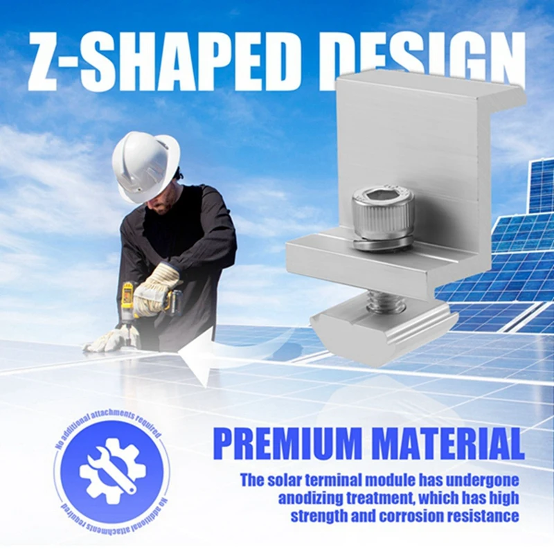 ABBN-zonnepaneel montagebeugels, 8 stuks aluminium zonnepaneel eindklem 30-45 mm verstelbaar H, zonnepaneelmontage voor metalen dak
