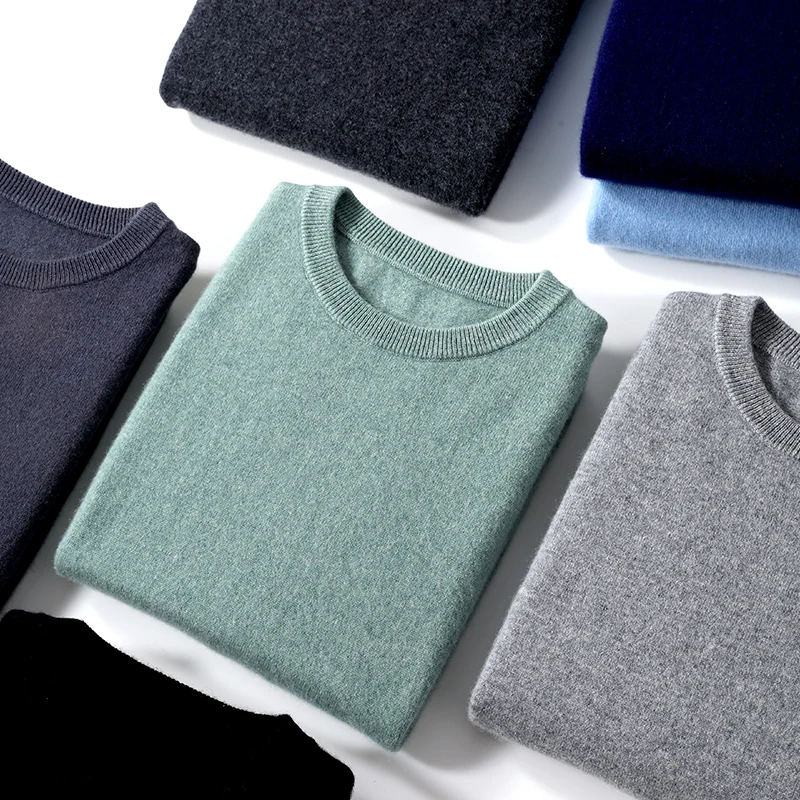 Autumn And Winter Men's Round Neck Wool Pullover Sweater Solid Color Young And Middle-Aged Knitted Bottoming Shirt