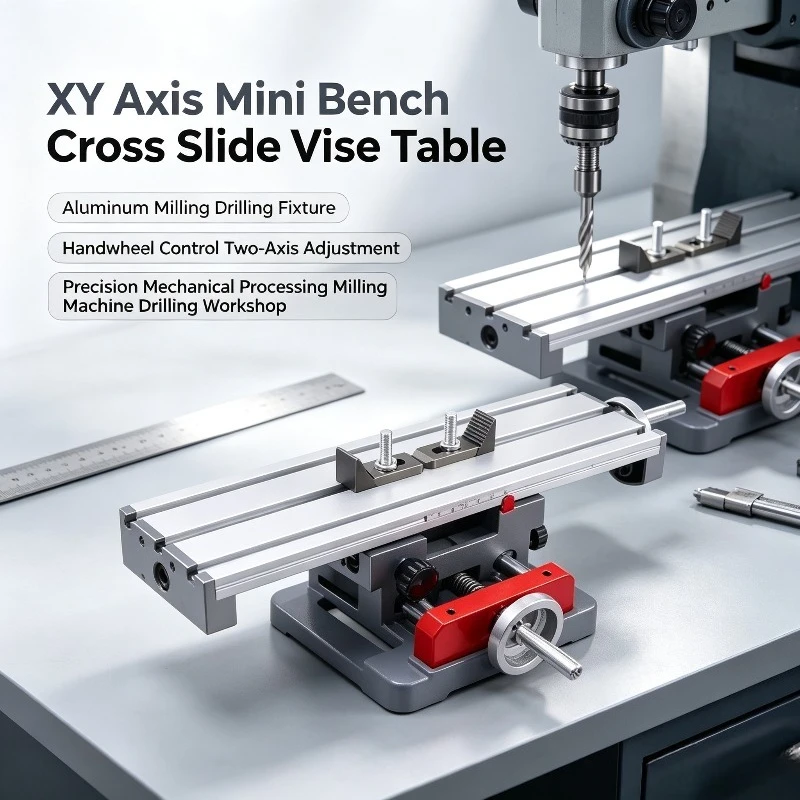 XY Axis Mini Bench Cross Slide Vise Table, Aluminum Milling Drilling Fixture with Handwheel for Precision Mechanical Processing
