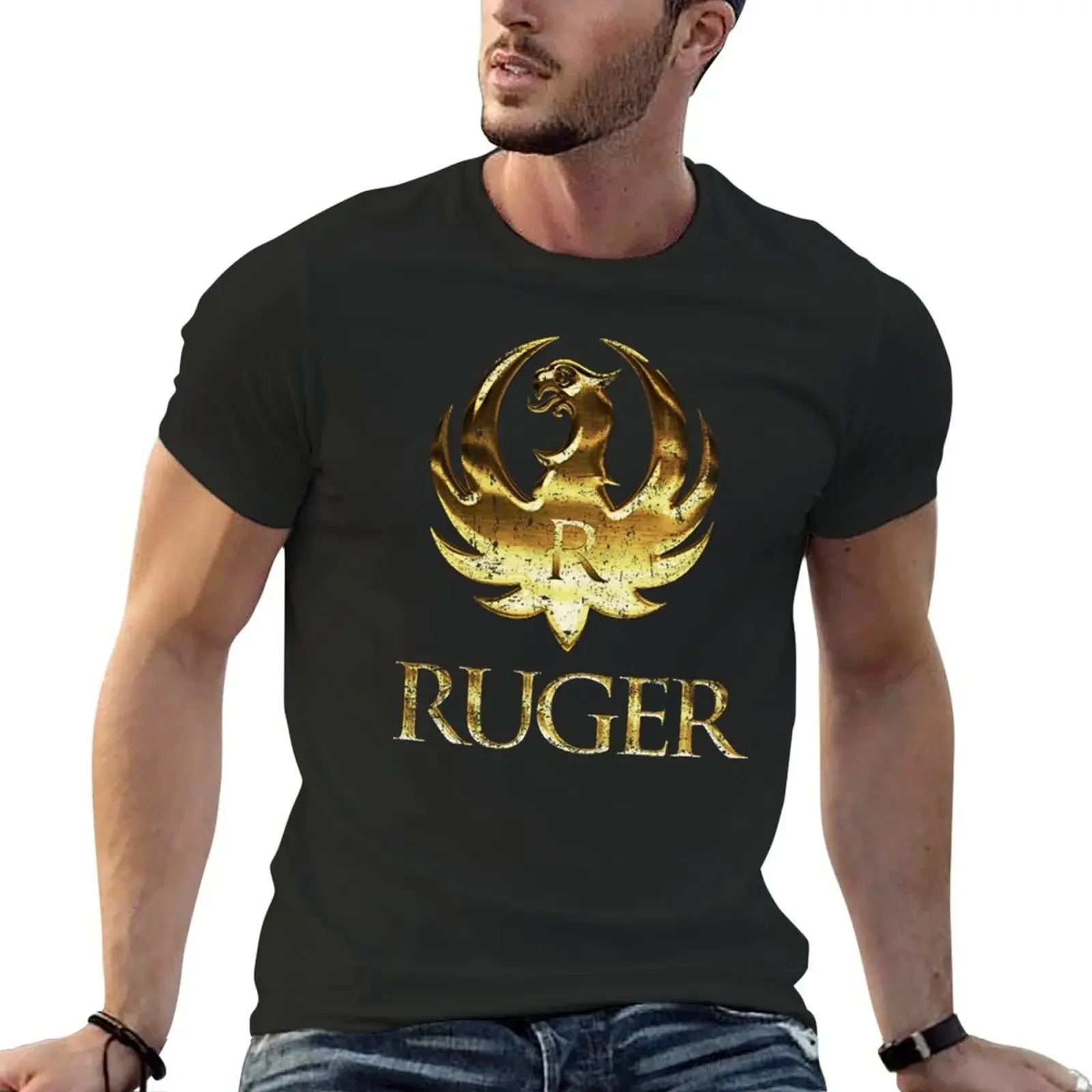 Uniqe Ruger Distressed T-Shirt T-shirts man blue archive croswit shirt man shirts men graphic