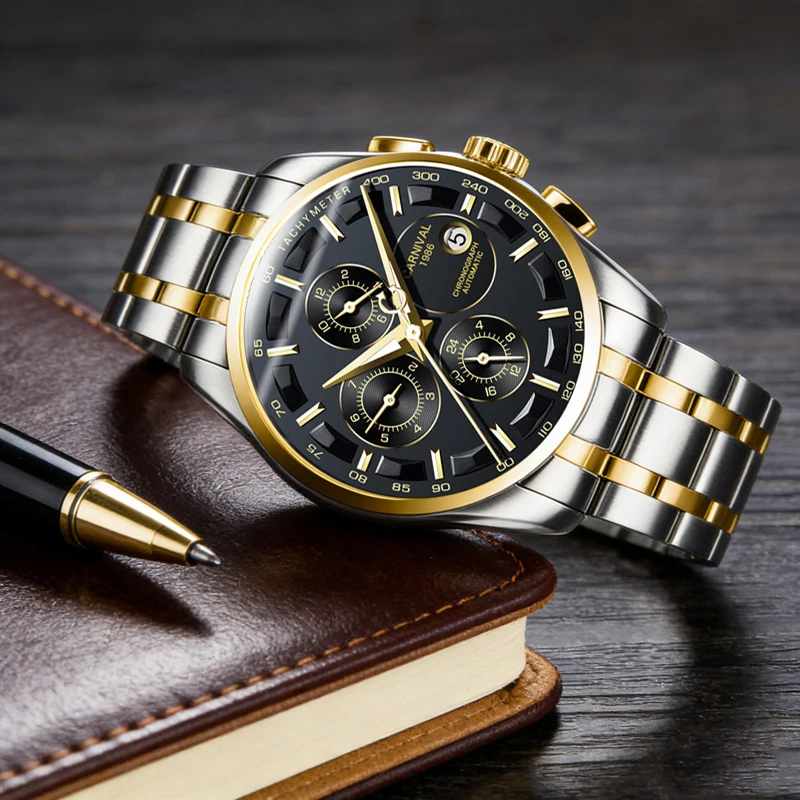 CARNIVAL Stainless Steel Automatic Watch Men Month Calendar Week Waterproof Mens Mechanical Watches Reloj Hombre New - view 3