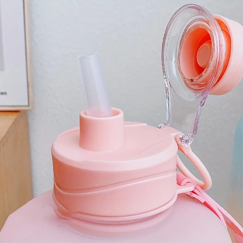 1pc, Water Bottle, Sports Water Bottle With Handle, Plastic Water Bottle, Gradient Color Large Capacity Water Bottle, Frosted Fa