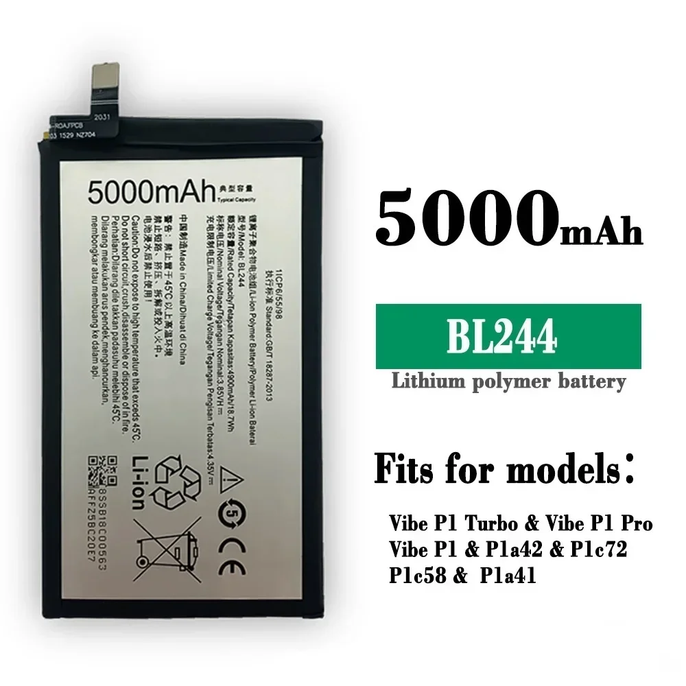 BL244 5000mAh Battery For Lenovo Vibe P1 P1A42 P1C58 P1C72 Li-ion Rechargeable Mobile Phone Batteries Bateria Akku