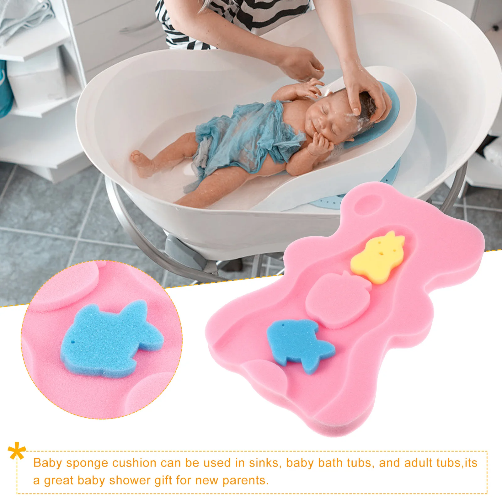 

1Set Baby Bath Mat Sponge Safe Non-Slip Infant Bath Cushion Cartoon Bear Newborn Bathtub Pad Comfortable Shower Sponge Cushion