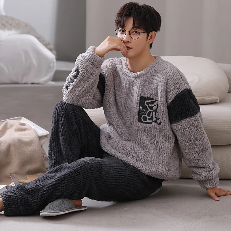 

Комплект из 2 предметов, мужская фланелевая одежда для сна на зиму, большие размеры L-5XL, домашняя одежда для молодых мальчиков, коралловый флис, ночная рубашка, пижамы Hombre