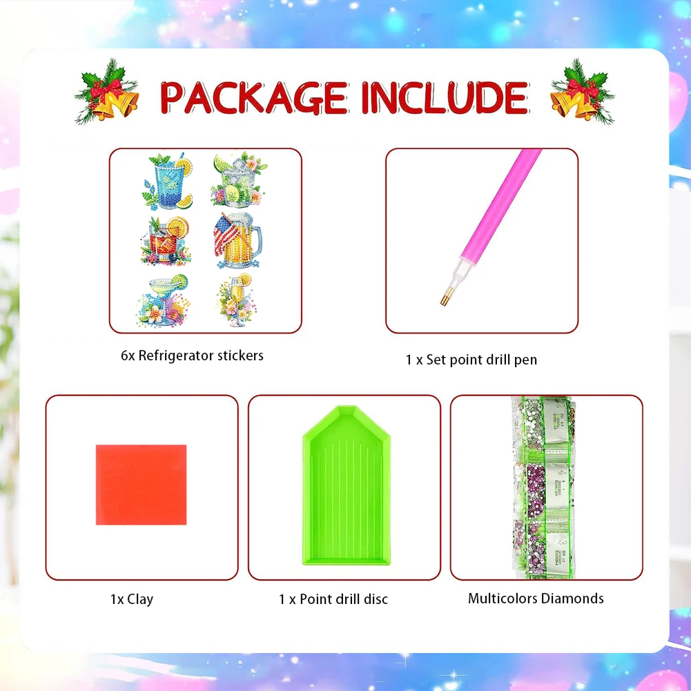 

6Pcs 2D/Flat DIY Wine Glasses Diamond Painting Fridge Magnets Kit for Art Crafts