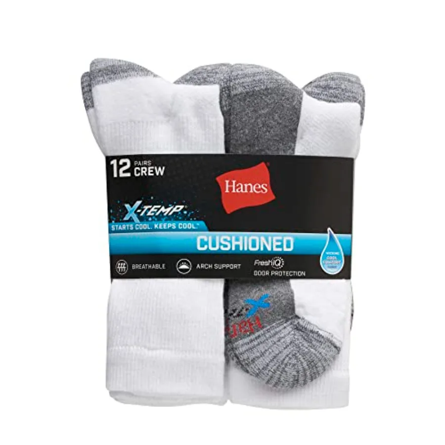

Hanes Men's Xtemp Cushioned Crew Socks 12Pack for Daily Comfort and Performance in Work Sports and Casual Wear with Enhanced Mo