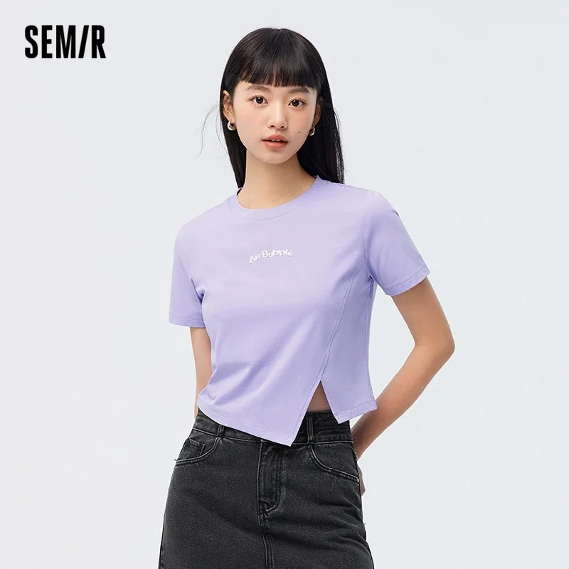 

Semir Short Sleeve Tshirt Women Short Slim Fit Irregular Summer 2023 New Versatile Letter Pullover Fashion Cool T Shirt