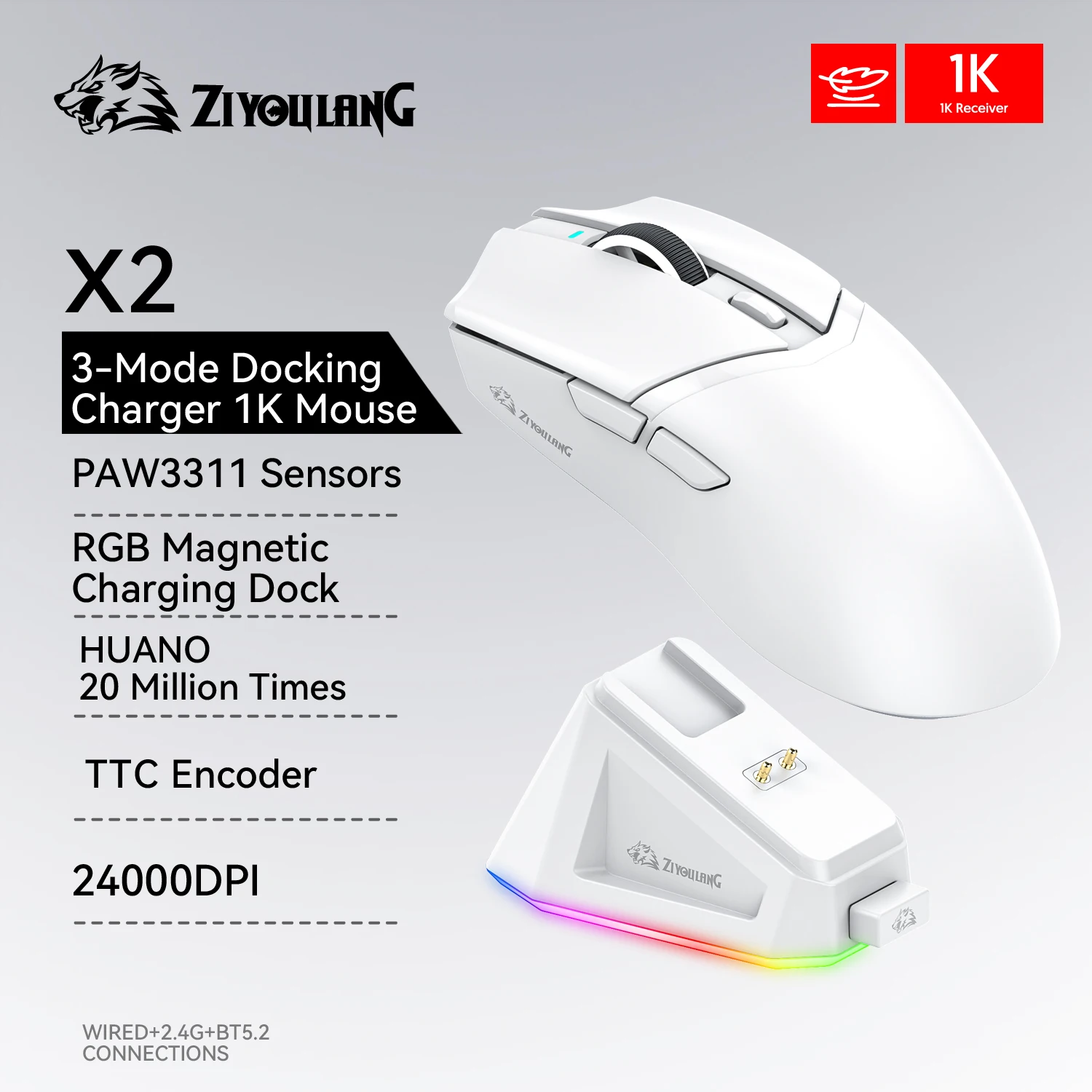 

Беспроводная мышь X2, 24000DPI PAW3311 2,4G/BT/Проводная трехрежимная мышь, ультра-быстрая Магнитная игровая док-станция для зарядки