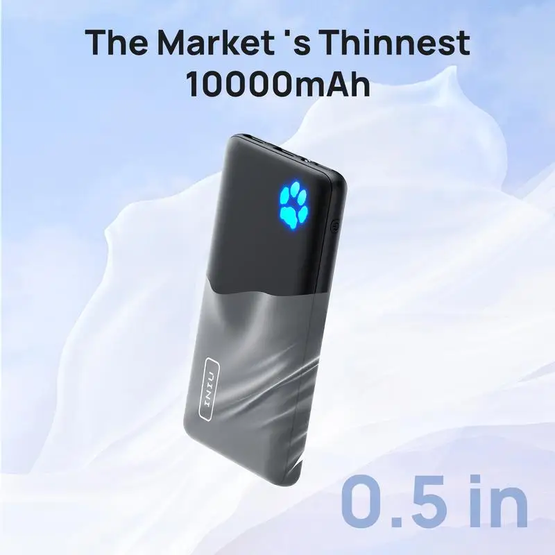 INIU Slimmest 10000mAh Power Bank, Portable Charger, USB C in&out High-Speed Charging Battery Pack, LED Indicator Lights