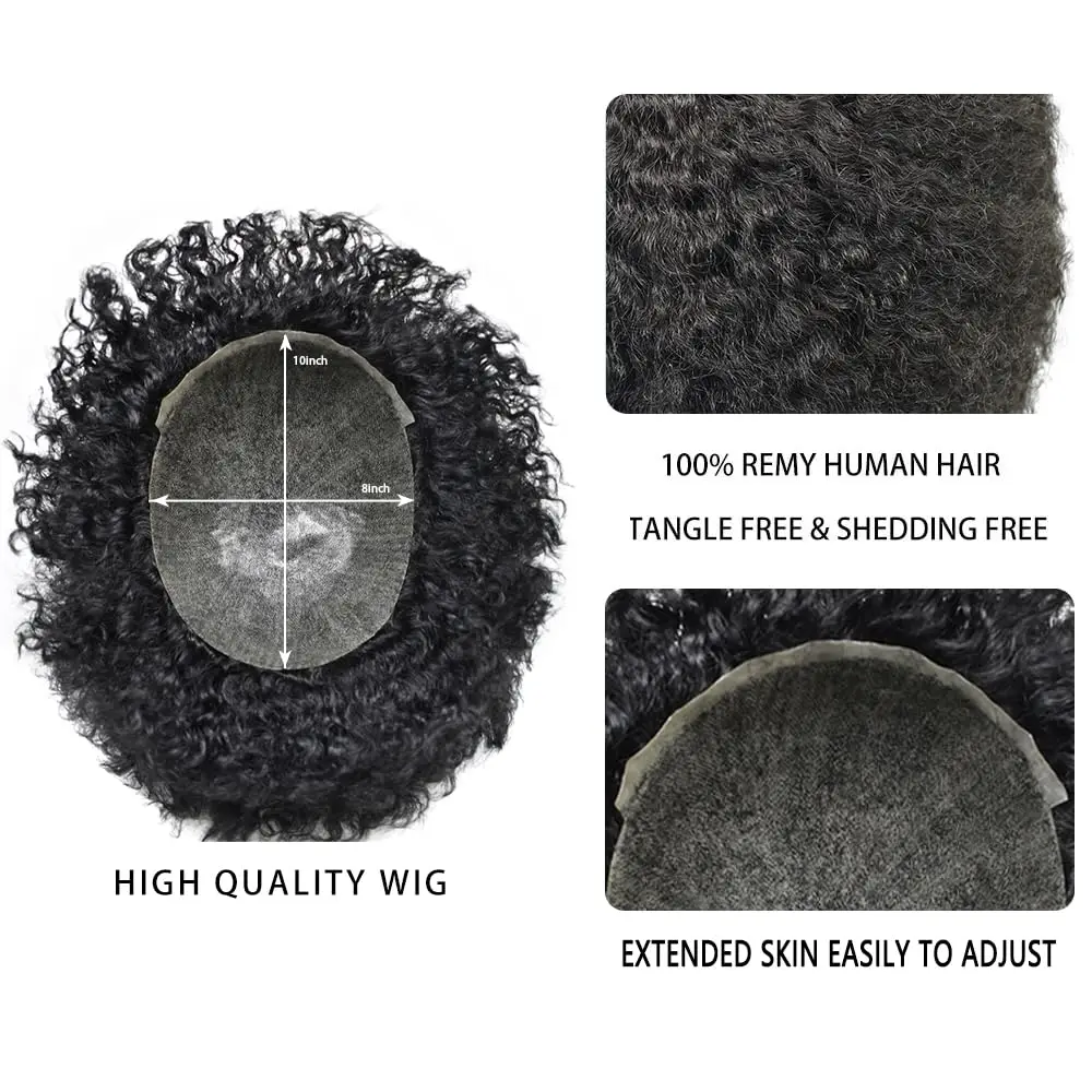 Kuin Curly Hair Skin Men Toupee Durable Injection Pu Hair System For Black Men Human Hair Wigs Male Hair Prosthesis Wigs For Man