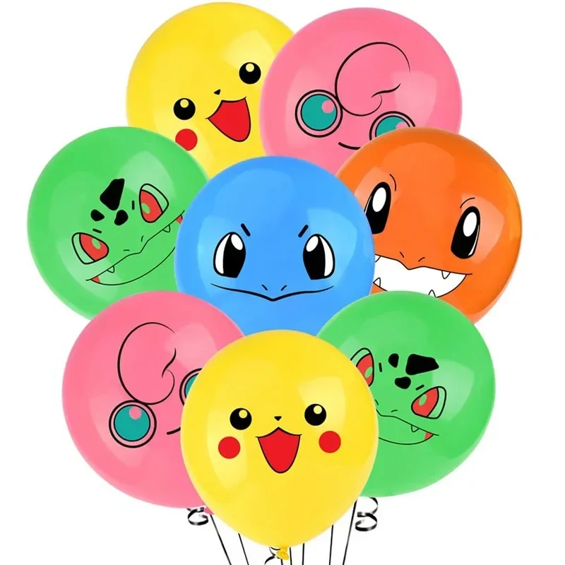 10pcs Pokemon Theme Cute Pikachu Charmander Squirtle Latex Balloon Children\'s Birthday Party Toy Balls Baby Room Wall Decoration