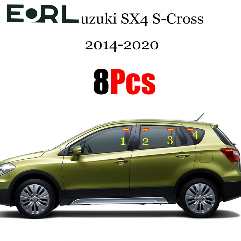 

8PCS Polished Pillar Posts Gloss Black Fit For Suzuki SX4 S-Cross 2014 - 2020 Window Trim Cover BC Column Sticker