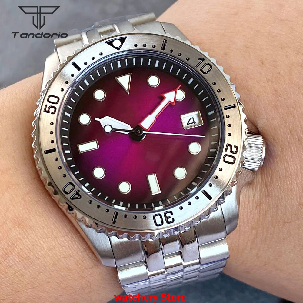 Customized Mod 3.8 Sunburst purple dial Mechanical Watch Men NH35A 20bar Waterproof Wristwatch 120clicks Bezel Steel Bracelet