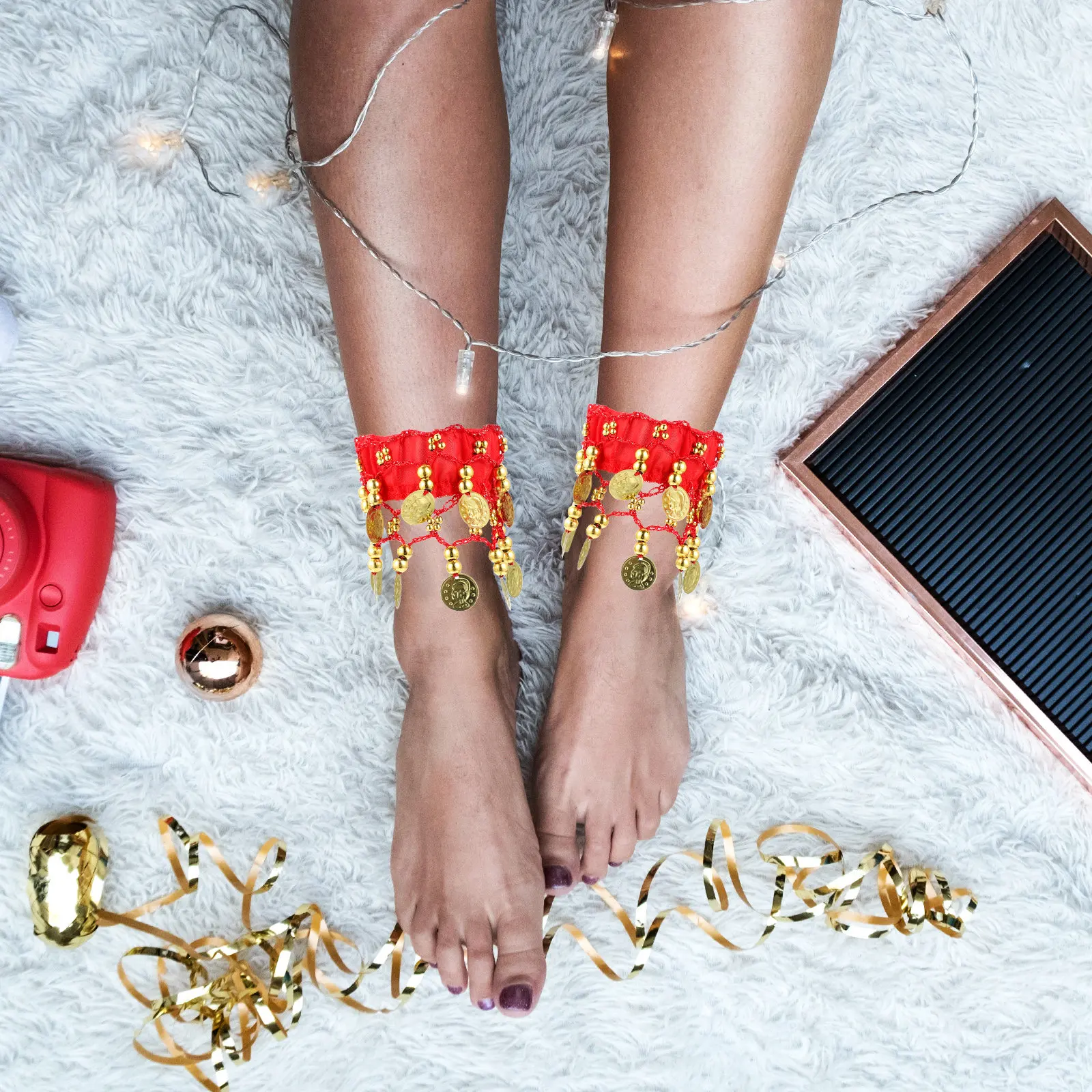 

2Pcs Belly Dance Ankle Jewelry Coin Decorated Foot Bracelets for Wedding Party Halloween Performance Accessories
