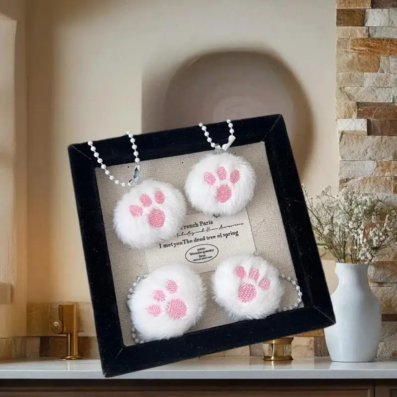 3Pcs Cute Cartoon Hairy Cat Claw Ball Decoration Pendant Keychain Kawaii Ornament Stuffed Doll Backpack Pendant Accessories Gif