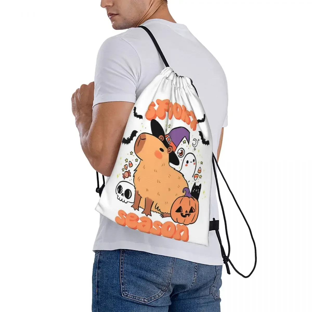 Capybara zaini di Halloween borse portatili con coulisse borsa sportiva con coulisse borsa sportiva per uomo donna scuola