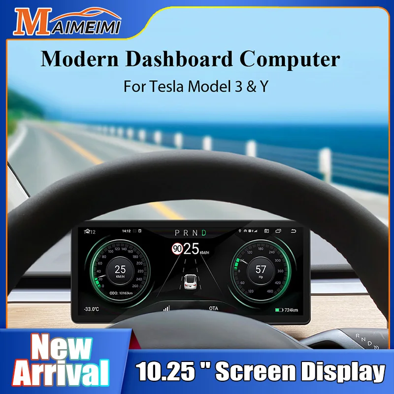 

2023 Newest 10.25 " Instrument Dashboard Screen Display For Tesla Model 3 Y Heads Up Display Andriod 12 Carplay Andriod Auto