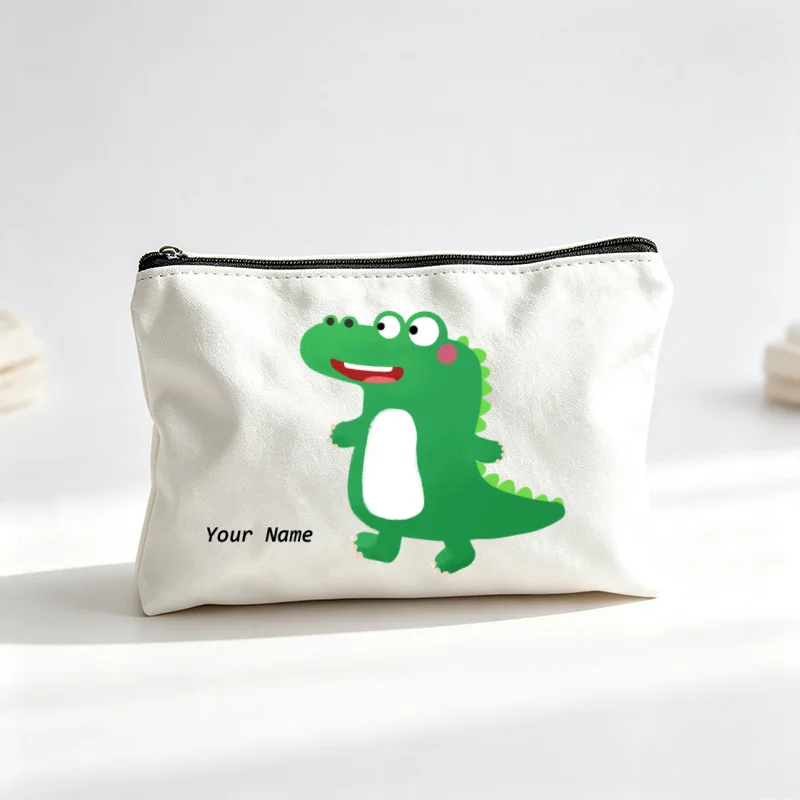 Custom Naughty Green Crocodile Canvas Cosmetic Bag Women Travel Cosmetic Organizer Make Up Bags Purse Girls Makeup Case Pouch