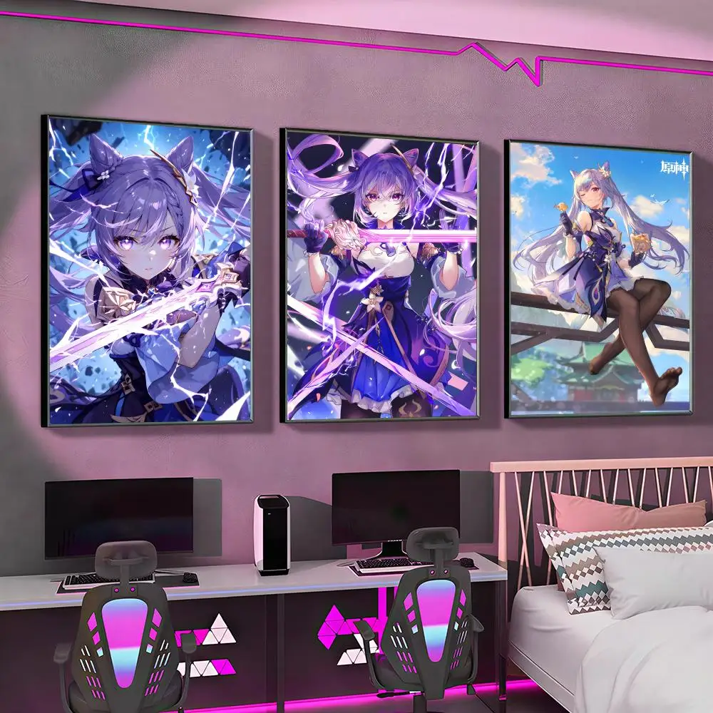 Keqing Genshin Impact Poster Versatile HD Waterproof Wall Art Self-Adhesive Decor for Any Space Ideal Gift
