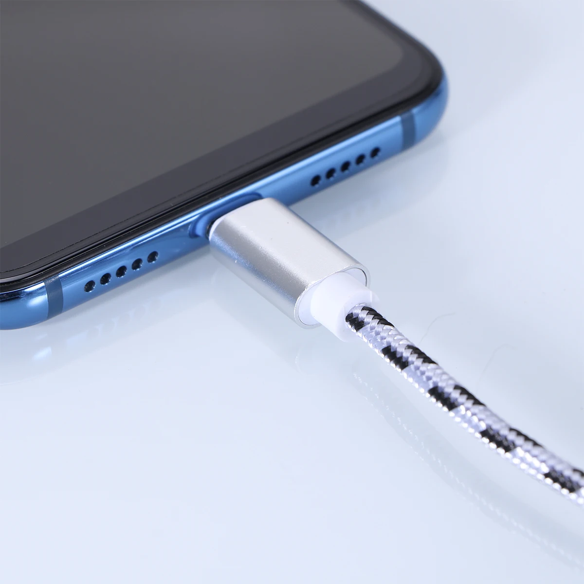 

Type-C USB Cable Nylon Braided 2m Fast Charging Data Sync Cord Silver Compatible with Most Type C Devices Home Office Car Travel