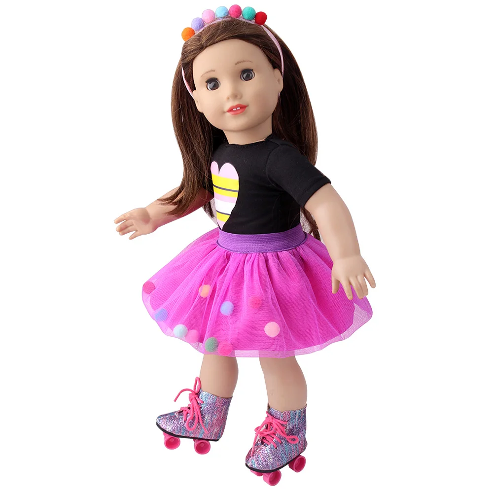 Purple Top + Sequined Skirt American Ours & Generation 18 Inch Girl Doll Clothes Kids Toys 43 Cm Baby Dolls Accessories Dress