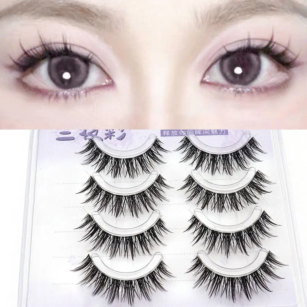 Faux cils d'aspect naturel pour femmes, bande transparente de maquillage thaïlandais, cils manga, contaminants, Py Fluffy Anime, nickel é, 4 paires