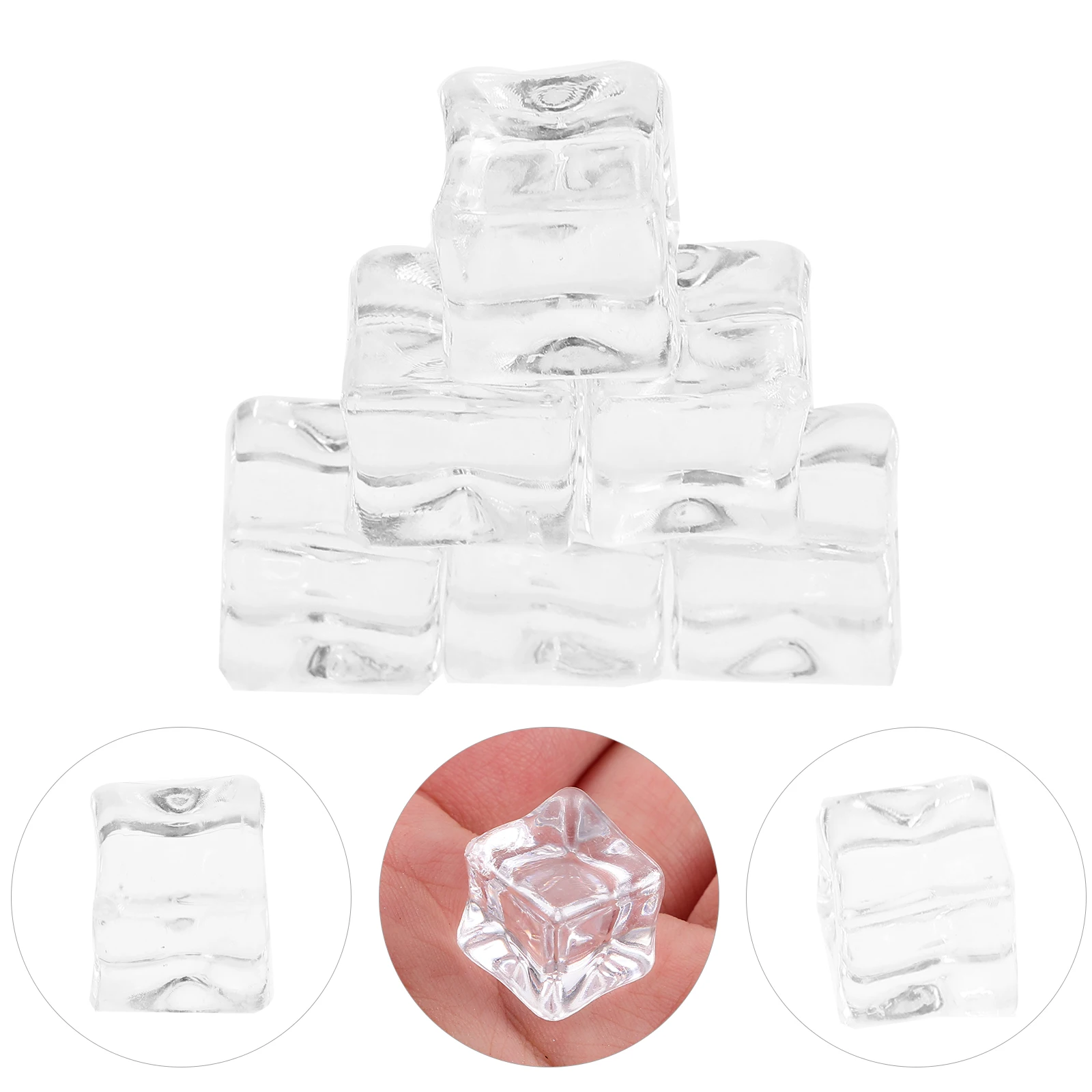 

50Pcs Reusable Fake Ice Cubes Clear Plastic Non-Shatter Ice Cubes for Food Displays Wedding Decor Cocktail Photo Props