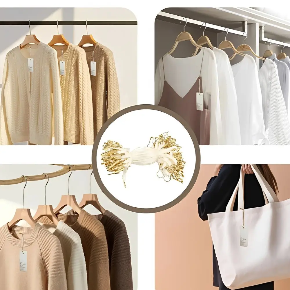100/200pcs Cream Satin Price Tag Strings Golden Gourd Safety Pins, Clothing & Gift Label Hanging Ties YMY view 4