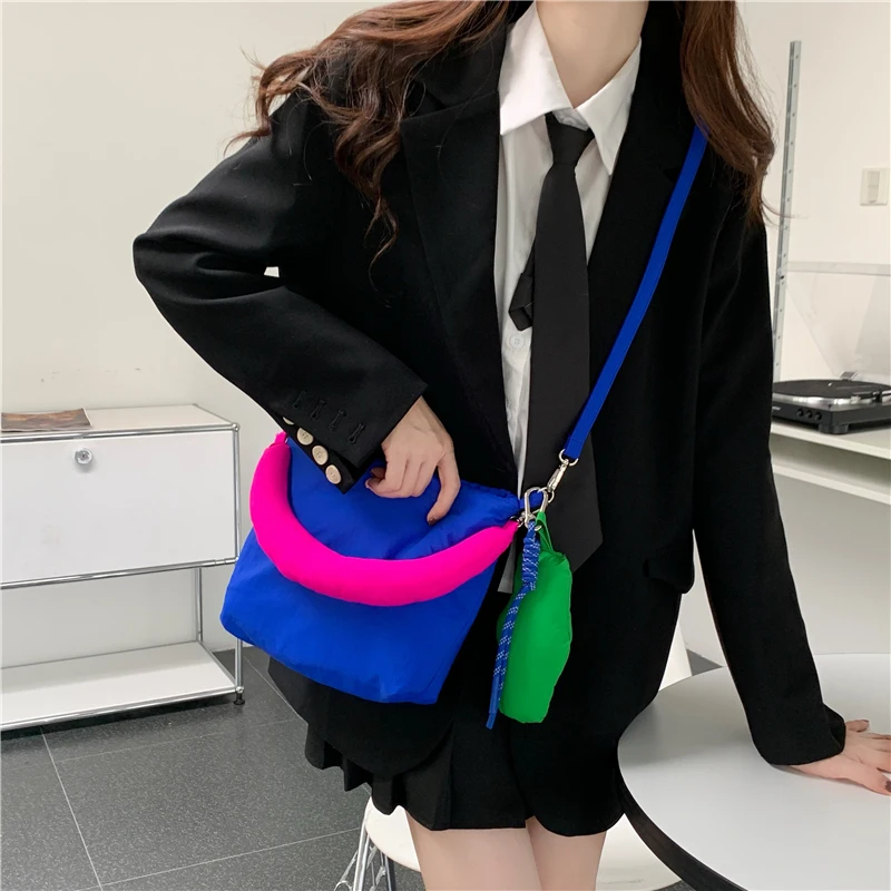 Klein Blue Space Padded Women Shoulder Bags Fashion Design Ladies Small Purse Handbags Color Contrast Nylon Female Crossbody Bag