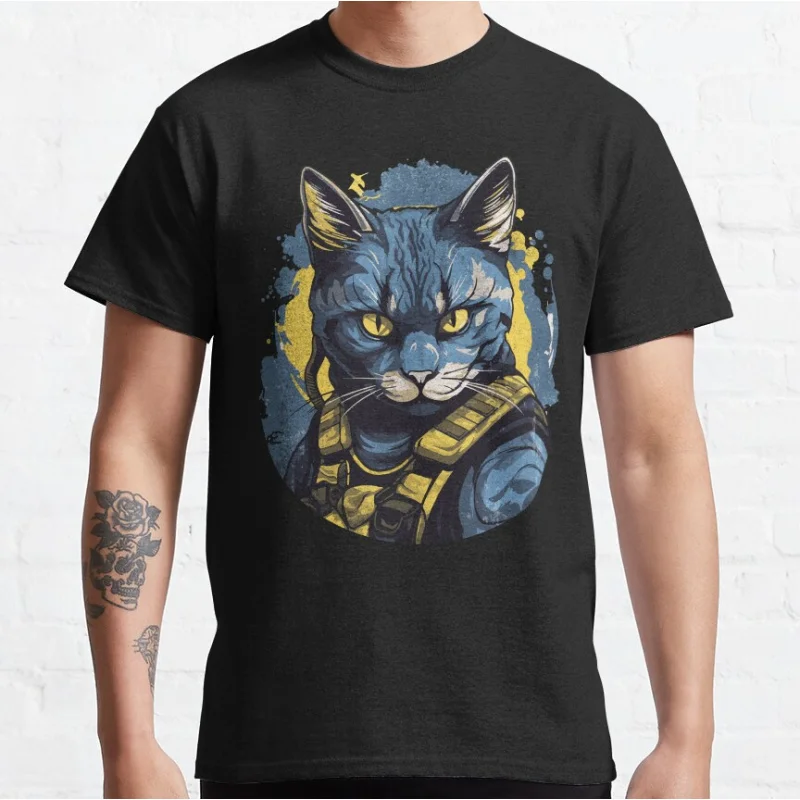 

Cute Ukrainian Cat Soldier Cool Ukraine hero art Short-sleeve crewneck T-shirt for men Large size Adult Tops S-6xl