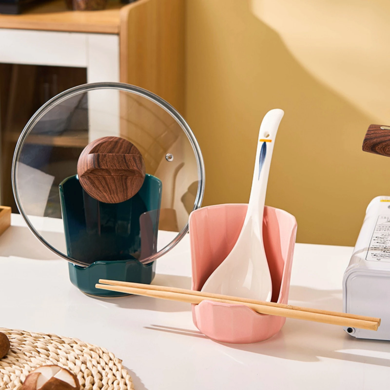 Lid and Spoon Rest Multifunctional Utensil Rest with Pot Lid Holder Utensil Holder Space-Saving Kitchen Gadget Rack Practical