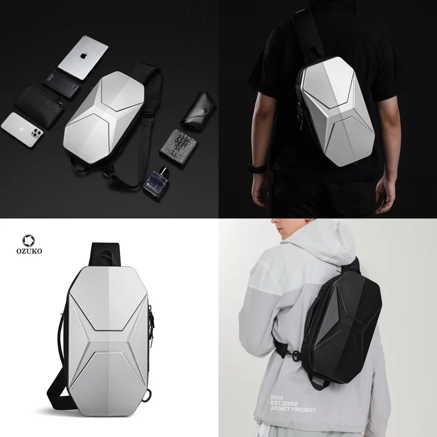 

【New style】OZUKO hard case chest bag multifunctional waterproof backpack men's high-end USB function riding outdoor backpack