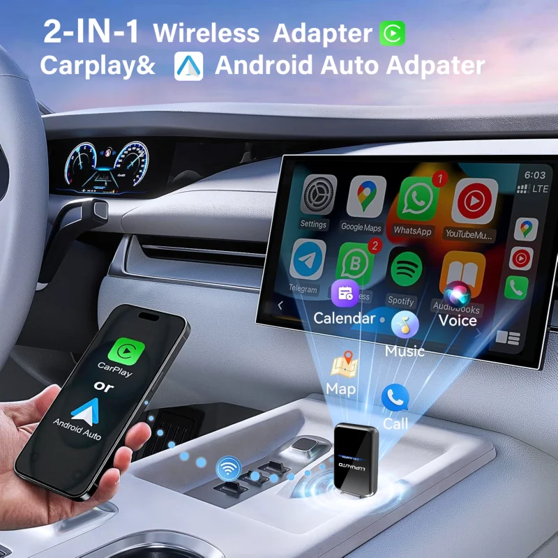 2 in 1 Wired to Wireless CarPlay Android Auto Adapter for OEM Car Stereo With USB Dongle Mini Box Plug and Play Bluetooth view 7