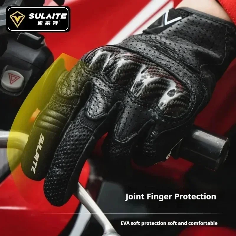 

SULAITE Retro Goat Leather Motorcycle Gloves Carbon Fiber Hard Shell Cycling Gloves Motorbike Summer Gloves Road Bike Anti-drop