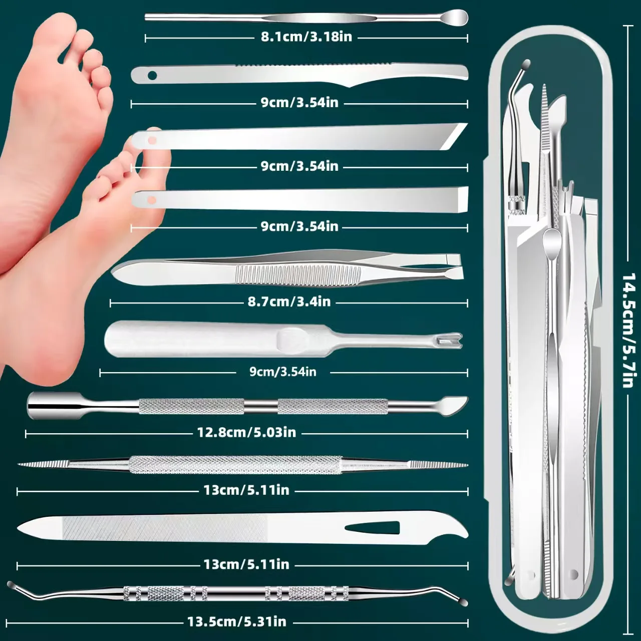 10pcs Nail Tool Set Professional Stainless Steel trimming pedicure Cuticle Pusher Remover Nail Care Manicure Tools Kits
