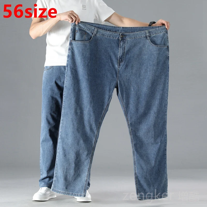 oversize jeans men loose spring man thin high waist high elasticity father trousers 52 50 48 mens pants baggy jeans 54 56