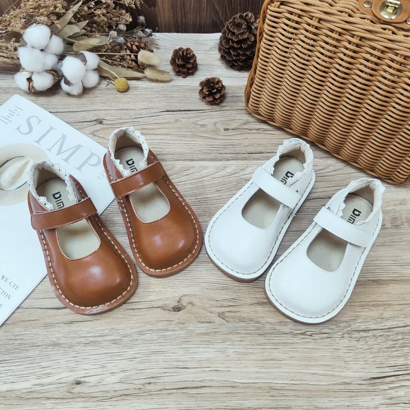 Mädchen Lederschuhe 24 Frühling und Sommer neue handgemachte Retro atmungsaktive Leder Anti-Geruch Prinzessin Einzels chuhe Kinderschuhe