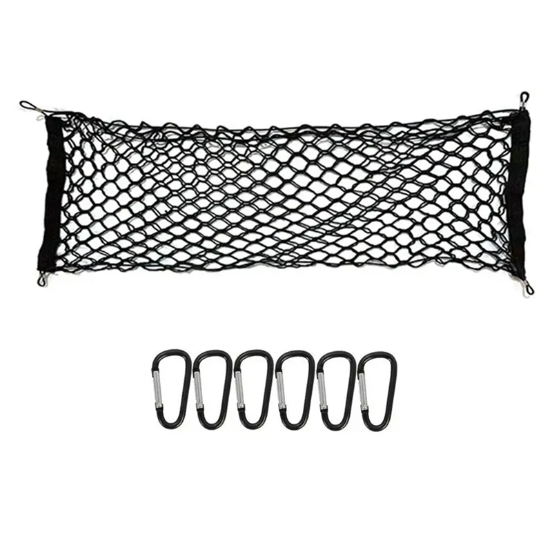 

T42C-For 2024 Car Trunk Storage Net Bag Pickup Bed Reinforced POM Hook Stretchable Luggage Cargo Net