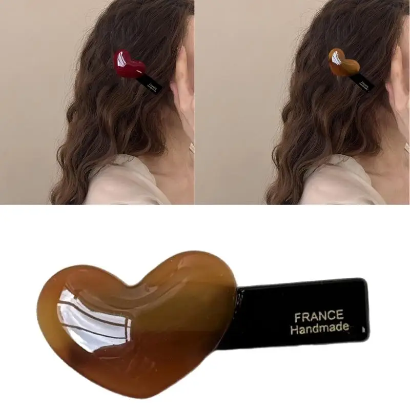 

A52E сладкий ацетатный зажим для волос с сердечком сбоку, сильная фиксация для женщин и девочек, ежедневное использование