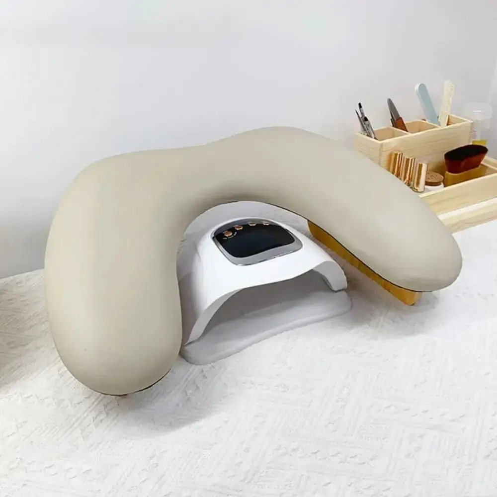 U-shaped Nail Arm Rest Cushion Wooden Base Space-saving Foldable Nail Pillow Hand Support Tilt Design Nail Art Stand