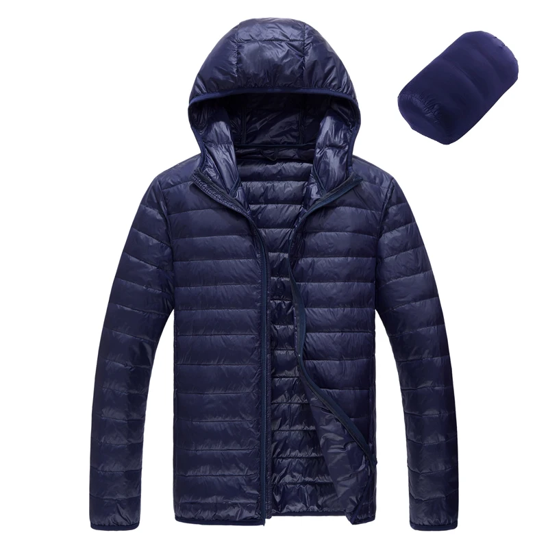 Large Size M-5XL High-end Brand Thin Fashion Solid Color Men\'s Casual Hooded White Duck Down Jacket Male Down Coat Travel Wear